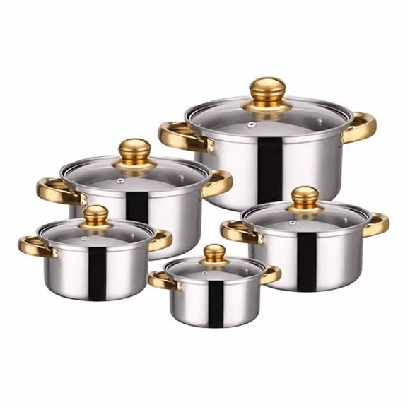 Set Batería Cocina Acero Inoxidable Juego De Ollas 10 Pcs Gris