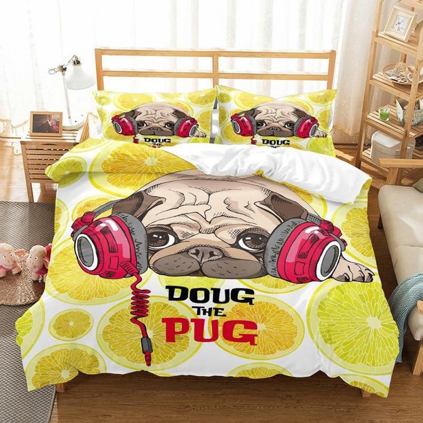 Sketch Cute Pup Dog In Hat Quilt Duvet Cover Set Bedroom Decor Soft 3-Piece Bedding Set