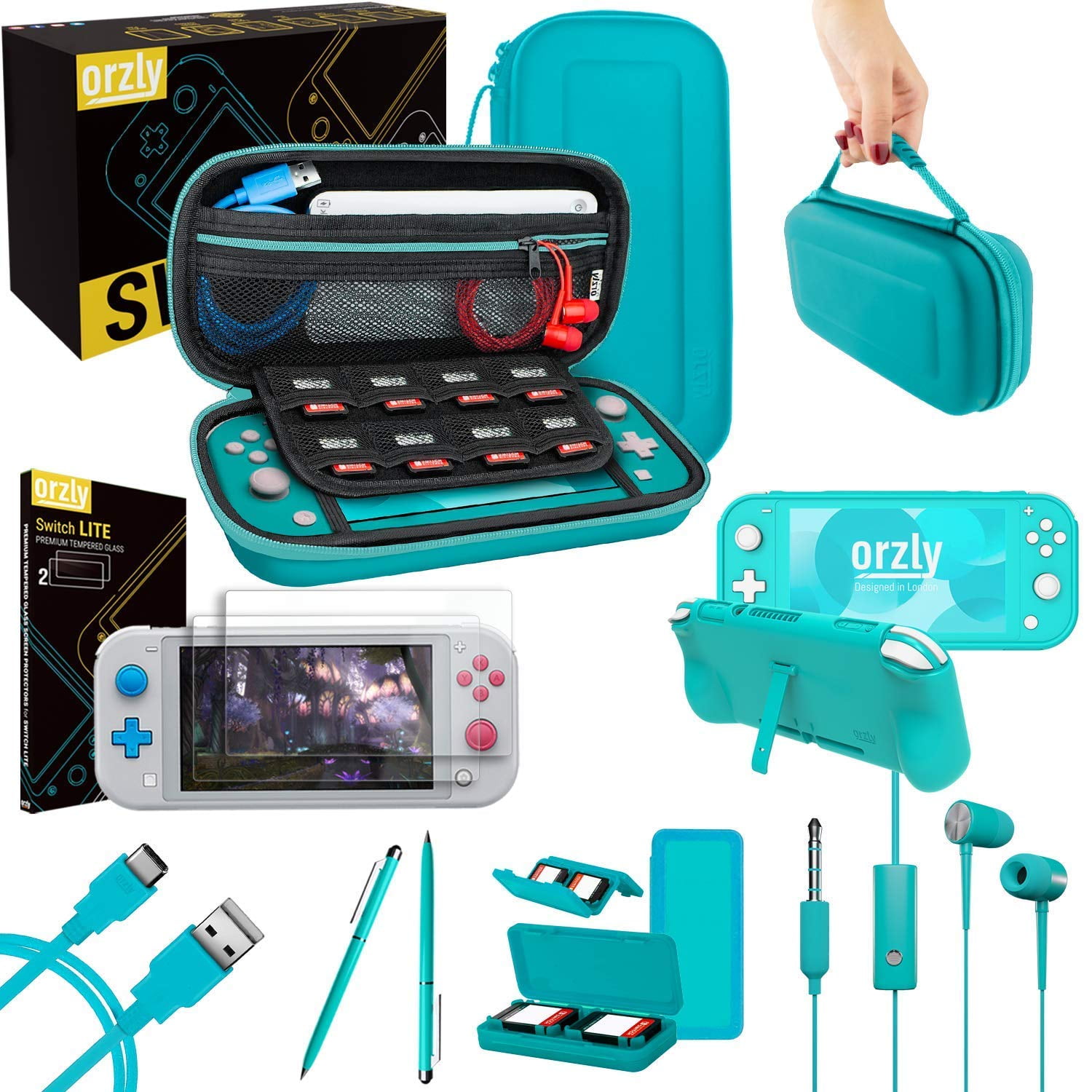 Paquete De Accesorios Orzly Para Nintendo Switch Lite Turquesa