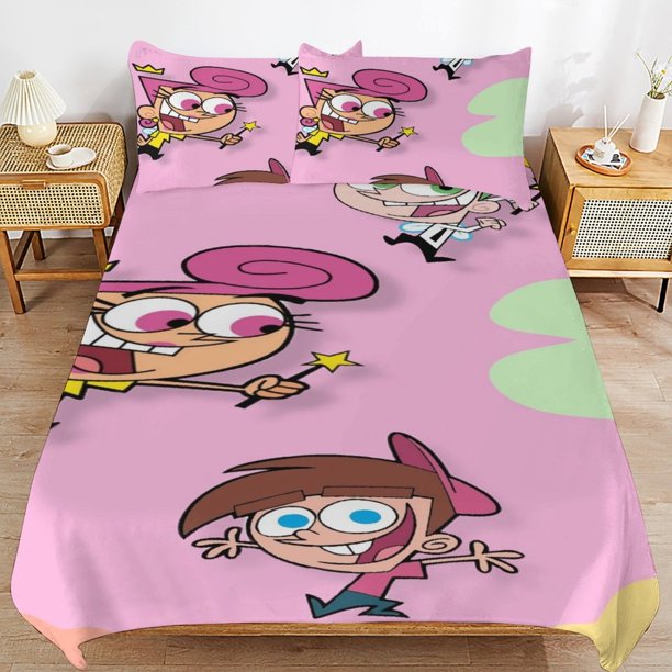 The Fairly Oddparents Bedding Sets Ultra Soft Skin-Friendly Duvet Cover 3 Piece, Cute Comforter Cover Bed Set for Boys Girls Kids