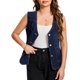 thumbnail image 1 of INSPIRE CHIC Chaleco de Mujer de Mezclilla Cuello en V Bolsillos con Parche Botones Sin Mangas Chaqueta de Jean 2XL Azul Marino, 1 of 6