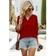 thumbnail image 2 of Blusa WIHOLL para mujer, manga 3/4, cuello en V, talla grande, roja, 2 of 3