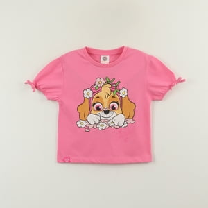 Polera Manga Corta Niña Rosado Skye & Flowers Paw Patrol