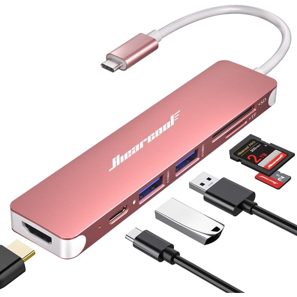 Hub USB C Hiearcool 7 en 1 con HDMI 4K, USB 3.0, SD/TF, oro rosa