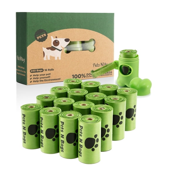 Poop Bags Pets N Bags para excrementos de perro biodegradables, 16 rollos