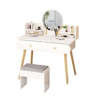 Click Ventas - Mesa De Noche Tocador De Madera 2 Cajones Espejo Led Y Banco