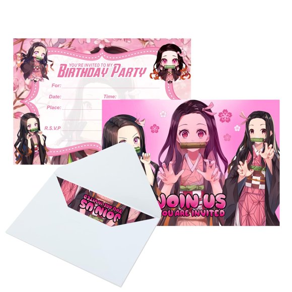 Tarjetas de Invitación SDONY 16 uds Tema Nezuko para Fiesta