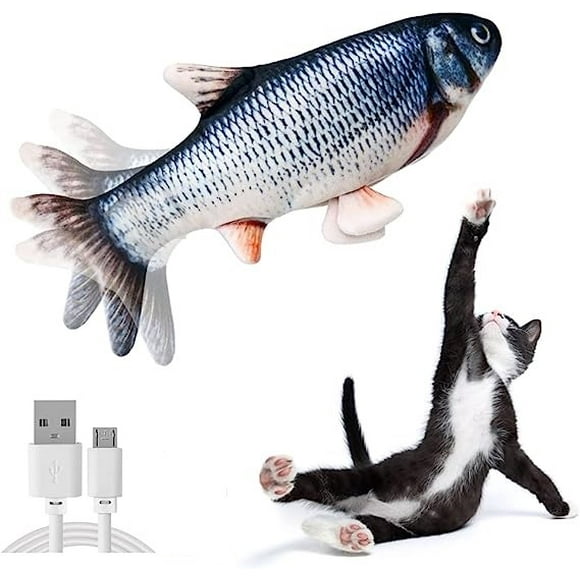 Pez De Peluche Con Movimiento Para Gatos Pez Plateado
