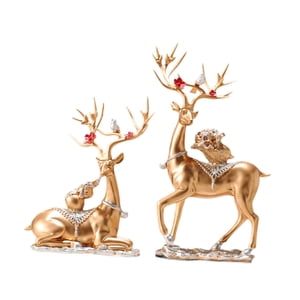 Magideal - 2 Piezas De Estatuas De Ciervos, Adornos De Mesa, Colección De Artesanías, Figuras De Escritorio, Esculturas De Prosperidad, Regalo De Boda, Decoració Dorado