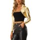 thumbnail image 4 of INSPIRE CHIC Bolero Recortado de Halloween para Mujer Fiesta Holográfica Brillante Ligero Cárdigan Metálico M Oro, 4 of 6