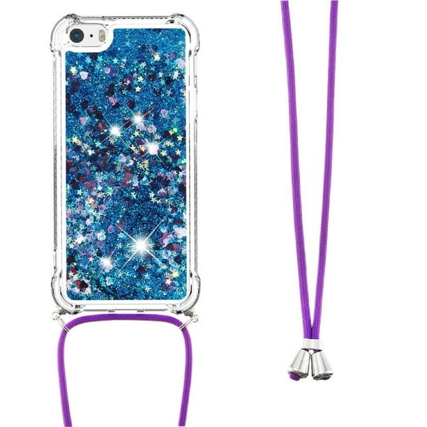 Funda FOXDOCK para iPhone 5/5s con Cuerda Ajustable, Brillo Líquido, Protección Antigolpes y Lente – Ideal para Regalo