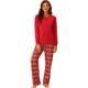 thumbnail image 2 of INSPIRA CHIC Conjunto de Pijamas Navideños a Juego para la Familia, Manga Larga, Parte Superior Sólida y Pantalones de Cuadros Rojos, Ropa de Dormir Festiva [Mujeres] 2XL Rojo, 2 of 5