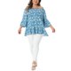 thumbnail image 2 of Agnes Orinda Blusa de Verano para Mujer Talla Grande con Volantes Florales en el Dobladillo, Cuello Redondo, Hombros Descubiertos, Manga Corta, Camiseta 2X Azul, 2 of 6