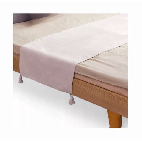 Genérico - Piecera Para Cama 2 Plaza - King En Lino Pompones 70X210 Cm Color Crema