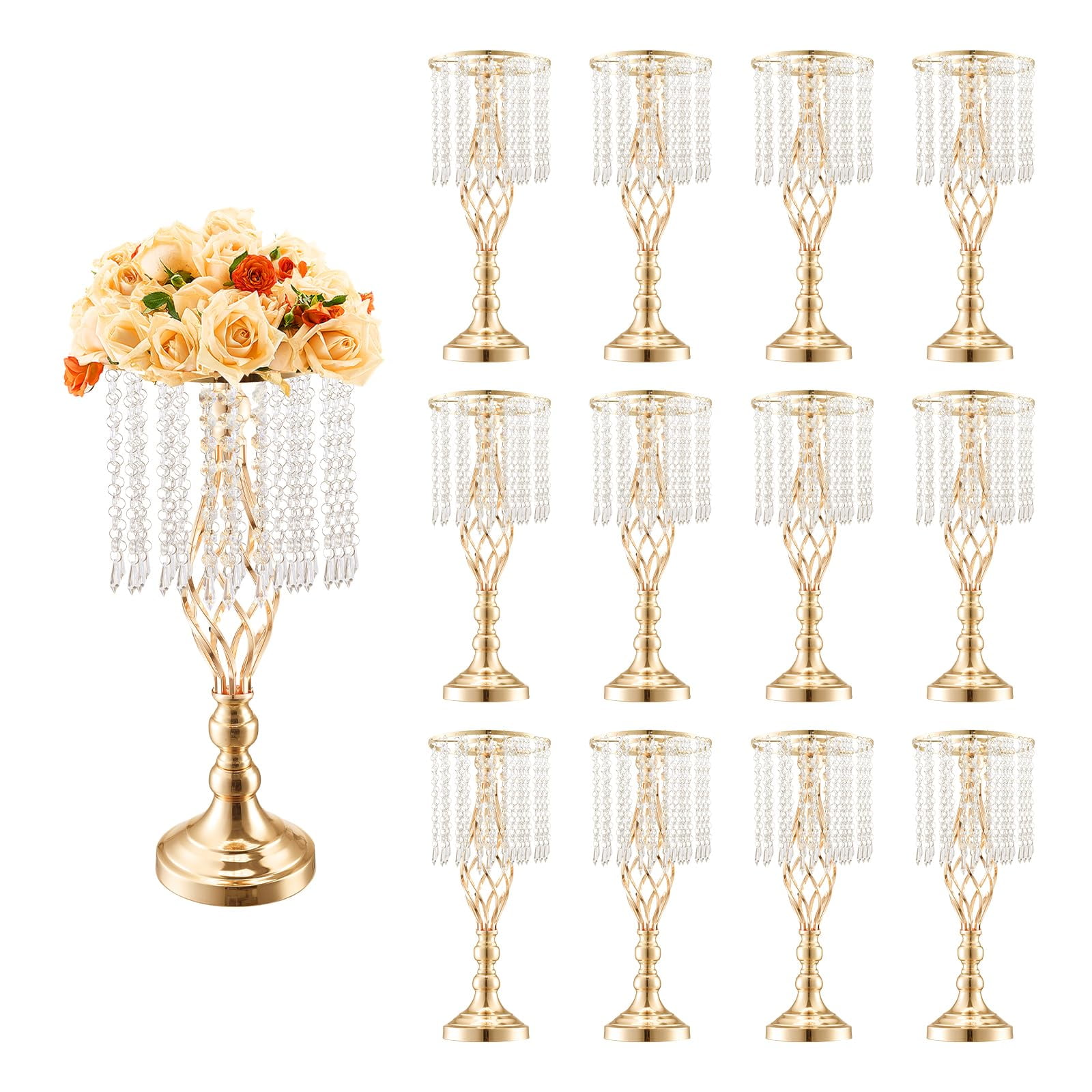 Centro De Mesa Para Bodas Vevor Metal Gold Con Cristal, 49 Cm, 12 Unidades