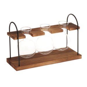 Magideal - Florero De Cristal Con Bombilla, Florero Hidropónico Con Soporte De Madera, Planta Transparente, Terrario, Macetero De Aire Para Balcón, Dormitorio,