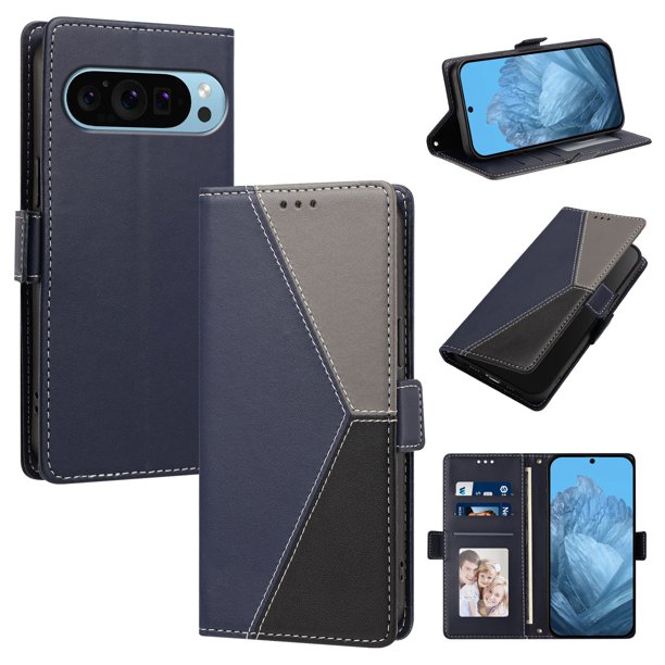 Funda Cartera Tricolor para Google Pixel 10/10 Pro 5G con Ranuras, Azul Oscuro