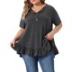 thumbnail image 1 of Blusas con volante en el dobladillo, cuello en V con botones, mangas cortas, talla grande para mujer de Agnes Orinda, talla 6X, gris oscuro, 1 of 6