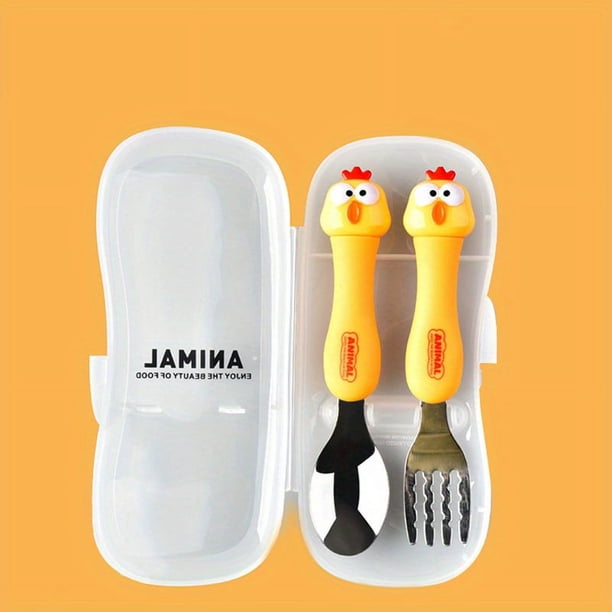 1 Set, Tableware, Cartoon Spoon And Fork Set, Dessert Spoon For Children, Fork For Baby, Kitchen Gadgets ,Children's Cutlery For Kids, Cute 304 Stainless Steel Tableware, Kawaii Flatware