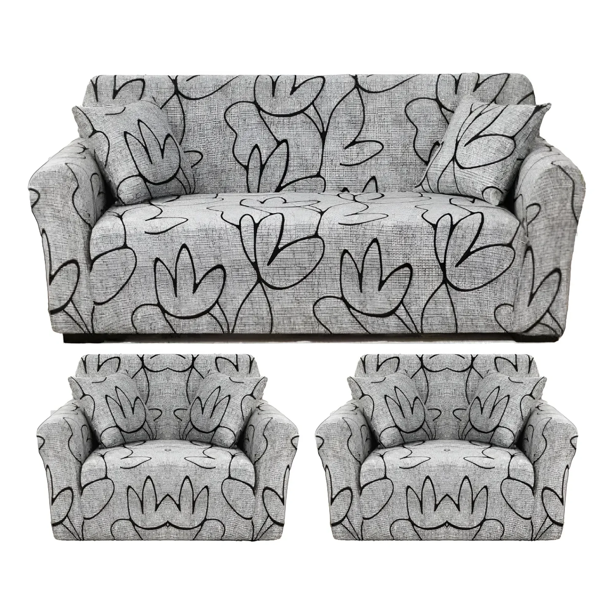 Casadeliacl - Funda Cubre Sillon 3+1+1 Elastica Diseño Elegante Tf Gris Elegante