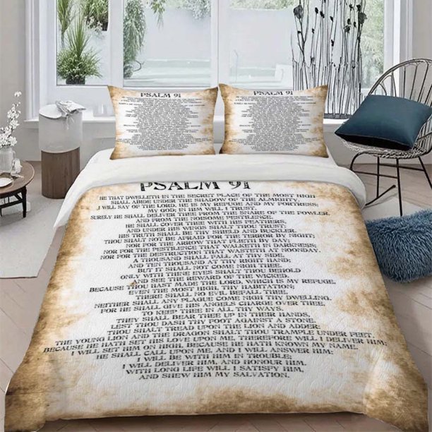 3pcs Psalm 91 Trust and Divine Shelter Themed Bedding Set Duvet Cover and Pillowcases