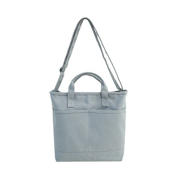 Bolso bandolera de lona de color liso para niña, bolso de estudiante portátil de lona de un solo hombro
