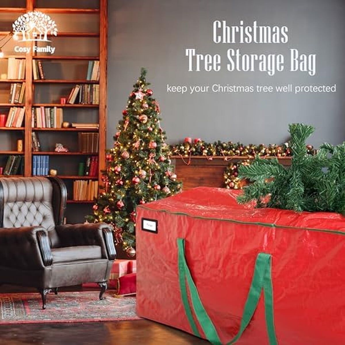 Bolsa Guardar Arbol Navidad Cosy Family 7.5ft Impermeable Roja