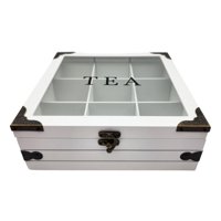 Fliperex - Caja De Té 9 Divisiones Tapa Con Diseño Decorativa Decohogar Blanco