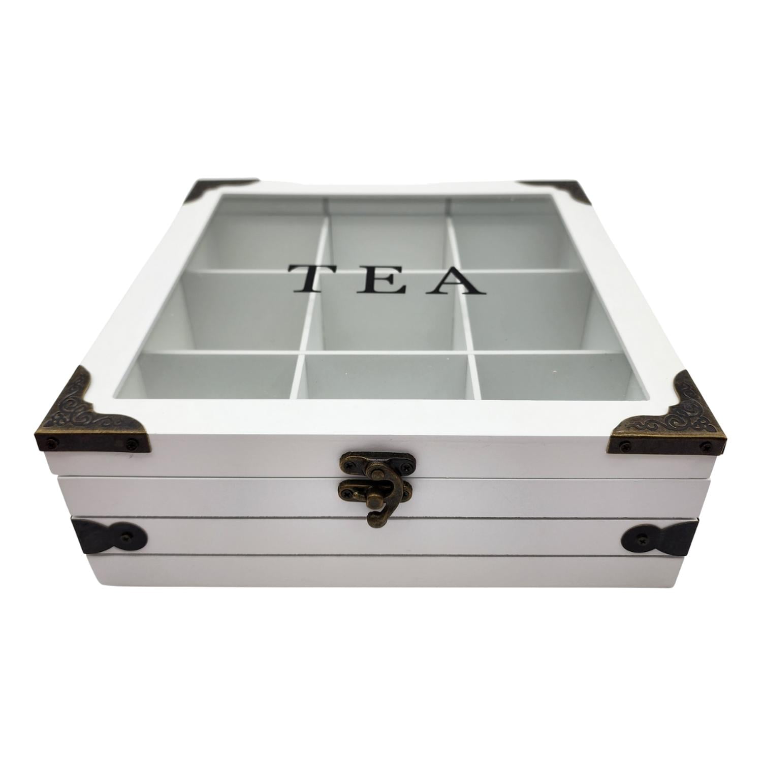 Fliperex - Caja De Té 9 Divisiones Tapa Con Diseño Decorativa Decohogar Blanco