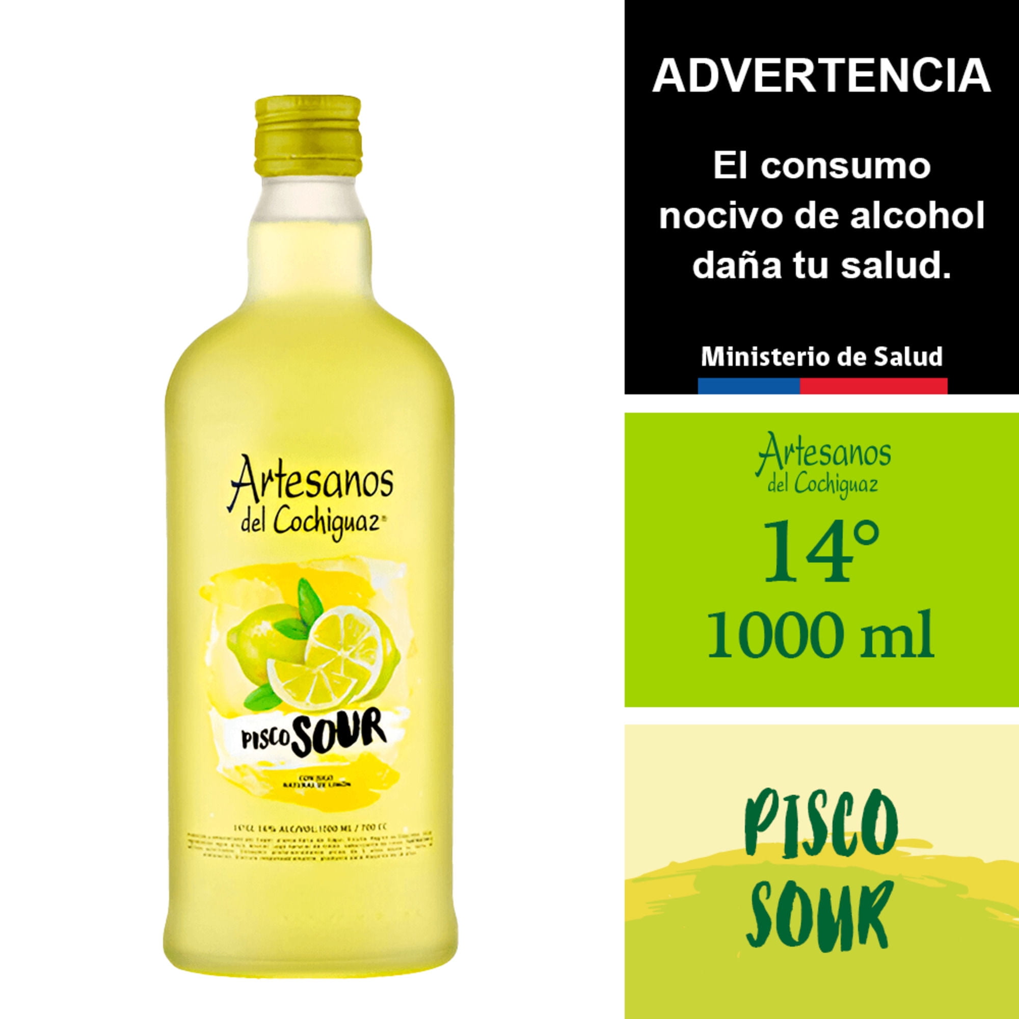 Cóctel Pisco Sour Limón 16° Botella 1 L Artesanos del Cochiguaz