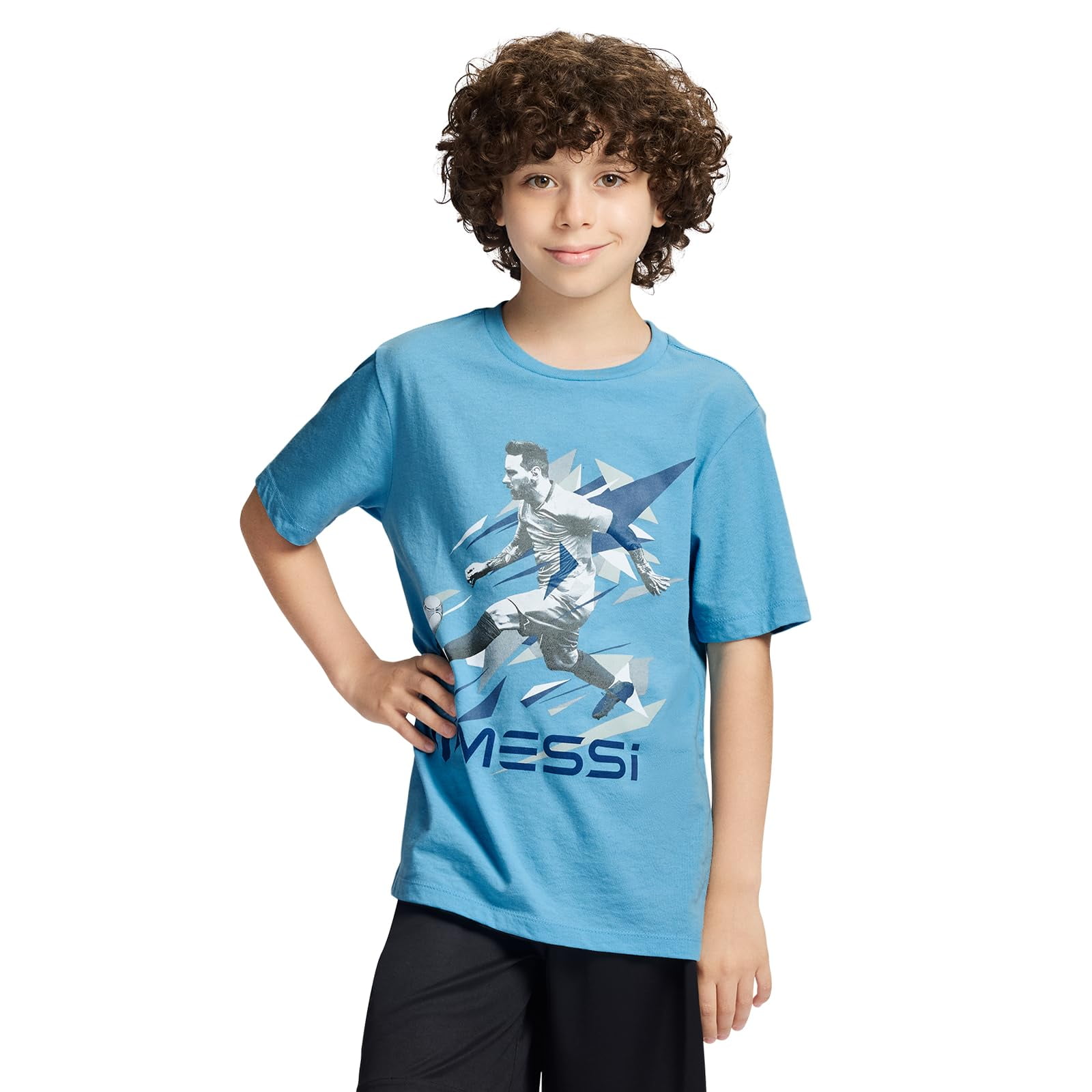 Remera Messi Para Niños, Corte Slim Fit, Manga Corta, Estampado Gráfico, Azul Aire