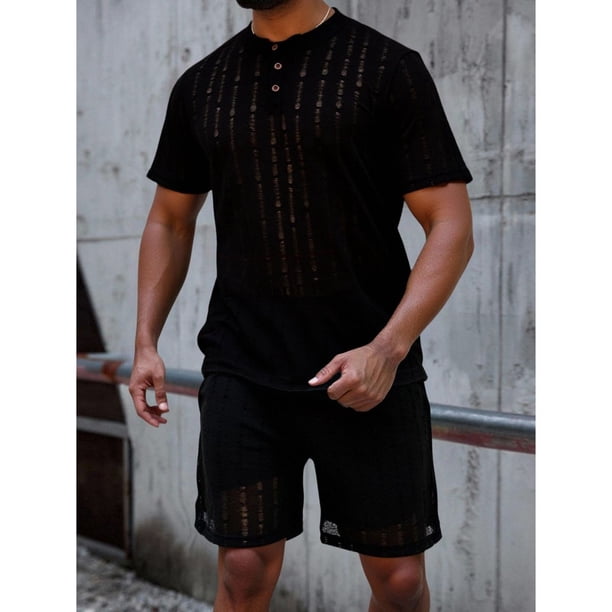 Conjunto Hombre Short y Polera Texturado Tendencia Botones 6263