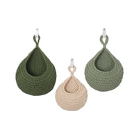 Xusx111 - Cestas De Pared Colgantes Para Cocina 3 Paquetes De Canastas De Lágrima Con Ganchos De Almacenamiento Fruta Cebolla Patata Vegetal Para El Hogar 3 Tamaños (Verde Salvia, Cuerda De Algodón Beige)