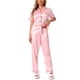 thumbnail image 1 of INSPIRE CHIC Conjunto de Pijama de Satén para Mujer de Manga Corta con Botones, Detalle de Ribete y Cintura Elástica, Conjunto de Descanso M Rosa, 1 of 4