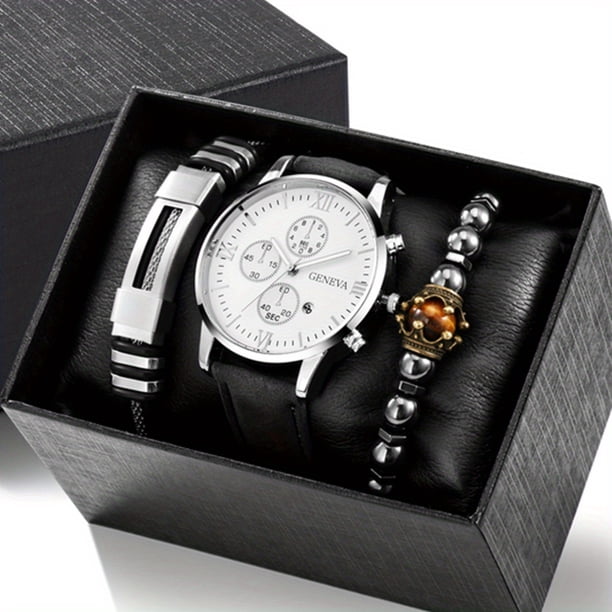 3pcs/set Men's Casual Analog Watch And Classic Bracelets Set (1 Watch+2 Bracelets)