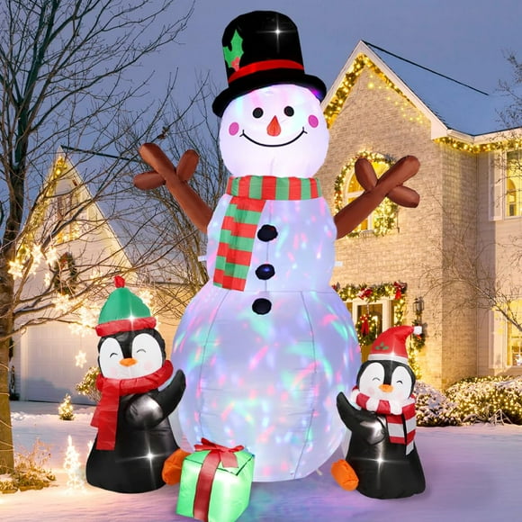 Muñeco de nieve hinchable navideño con pingüino de 180 cm con luz