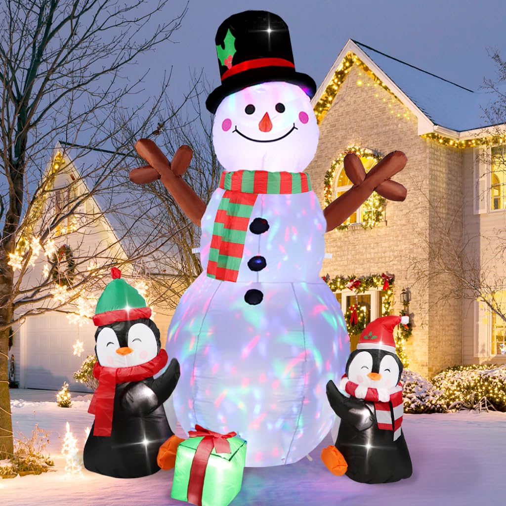 Ourwarm - Muñeco De Nieve Hinchable Navideño Con Pingüino De 180 Cm Con Luz