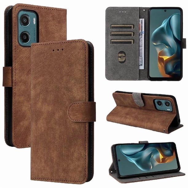 Funda Billetera para Motorola MOTO E15 4G con Soporte - Cartera de Cuero con Ranuras Marrón