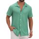 thumbnail image 1 of INSPIRE CHIC Camisa de Punto Casual de Manga Corta con Textura y Diseño Hueco para Hombre M Verde, 1 of 6