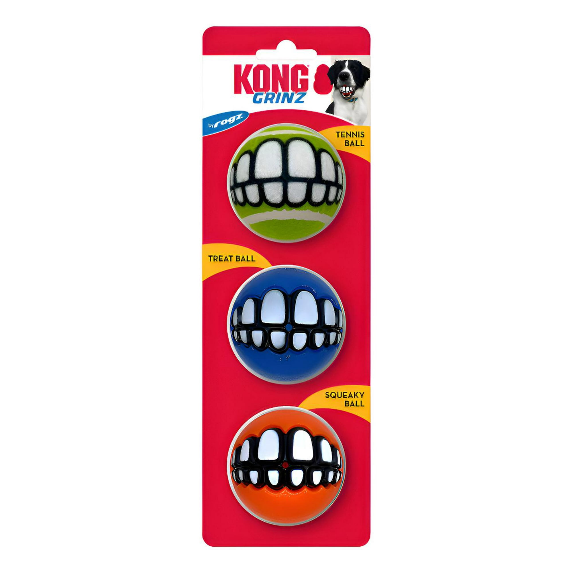 Pelotas Para Perros Kong Grinz By Rogz Ball X3 Talla M 6.3cm Surtido