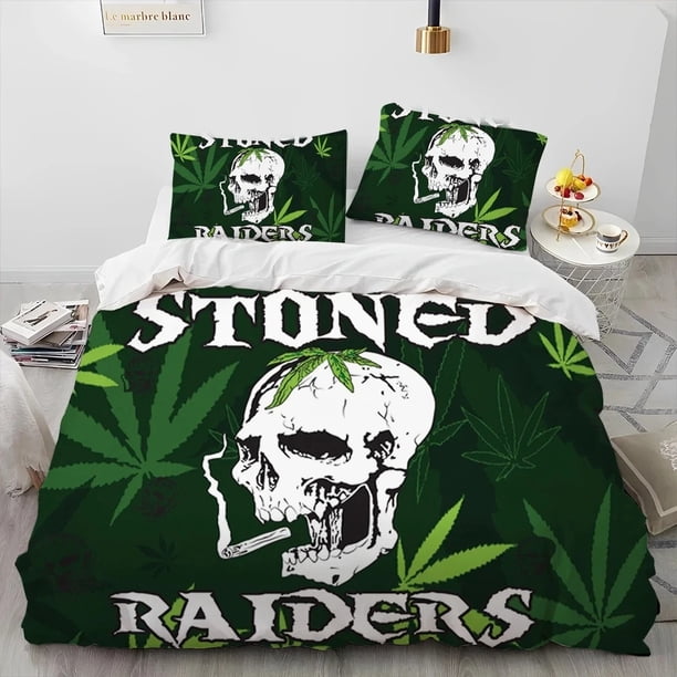 Maple Weed Plant Green Death Skull Smoke Bedding Set Duvet Cover Bed Set Quilt Cover Pillowcase Comforter