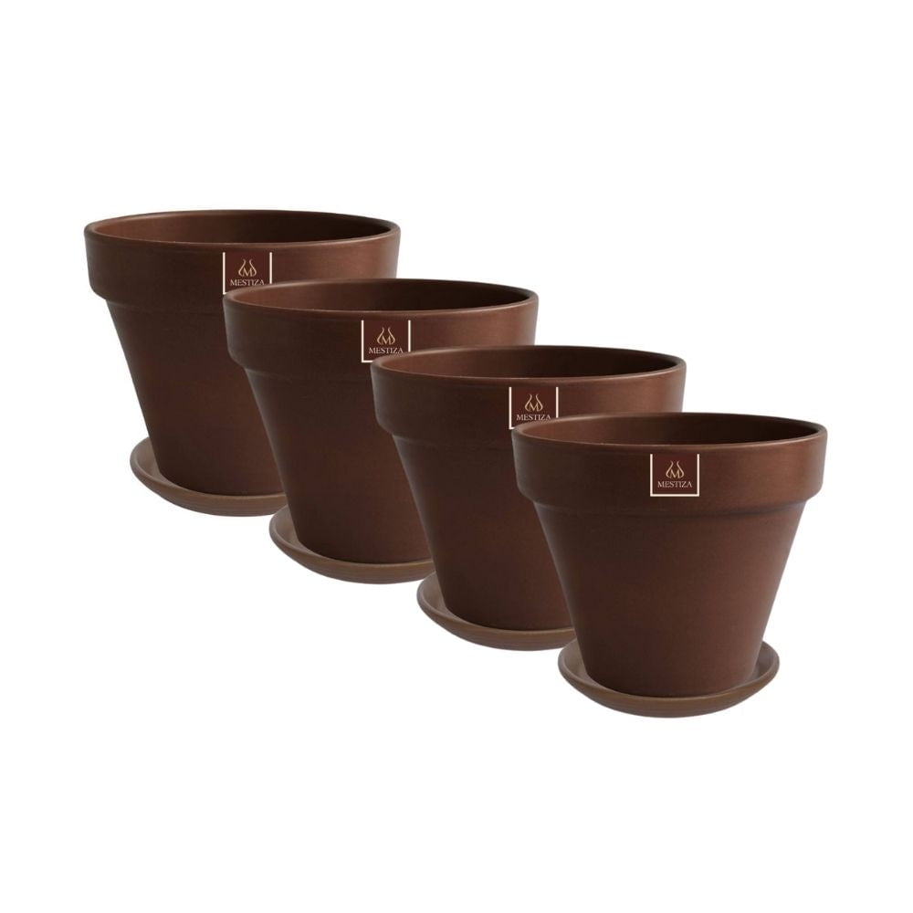 Mestiza - Set De 4 Maceta Kony 19cm Morena Natural Y Sus Platos