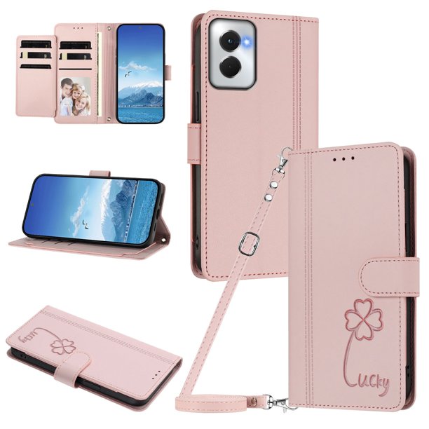 Funda Cartera Trébol para Motorola Moto G Power 2024 5G con Ranuras Tarjetas y Carga Inalámbrica Rosa
