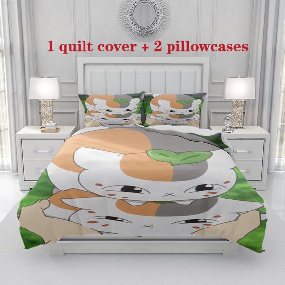 3pcs Xia Mu'S Friend Account Cat Teacher Stacking Fun Theme Print Three Piece Bedding Set Soft Quilt Cover And Two Pillowcases