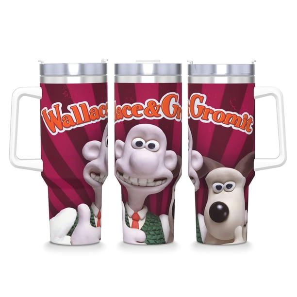 La Película Sin Título de Wallace y Gromit Vaso aislado de acero inoxidable con asa, diseño temático, regalo para familia, amigos y fans; incluye pajita y encaja en el portavasos estándar, 40 oz