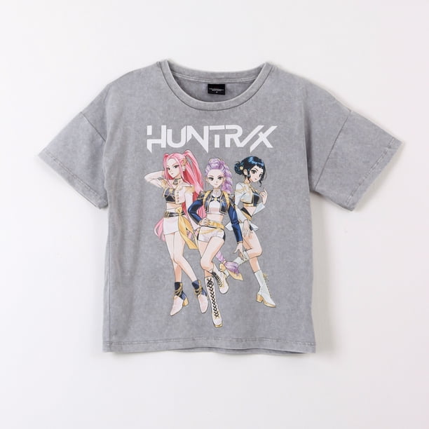 Polera Manga Corta Niña Kpop Demon Hunters Lavado Gris