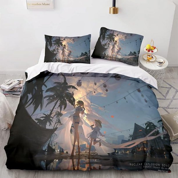 Genshi-n Im-pact D-uvet Cove-r Queen Size - Genshin- Impact- Printe-d Soft Microfi-ber Beddi-ng Set