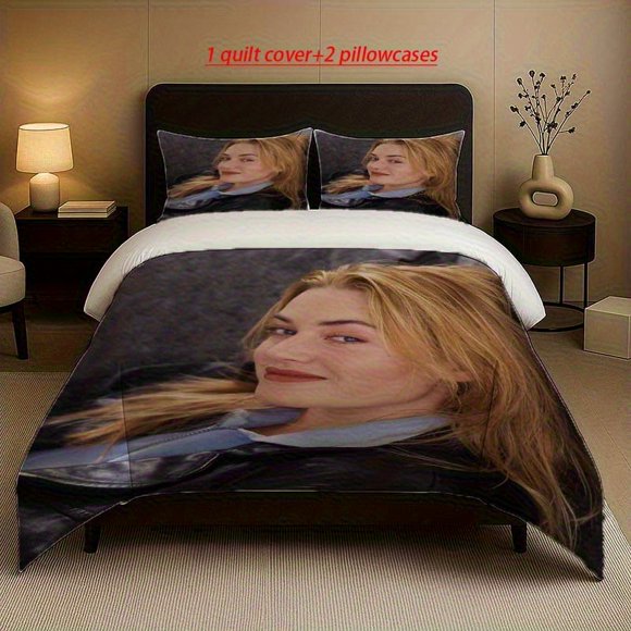 Kate Winslet Glamour Photos Themed Bedding Set Duvet Cover and Pillowcase Set Soft and Comfortable for All Seasons