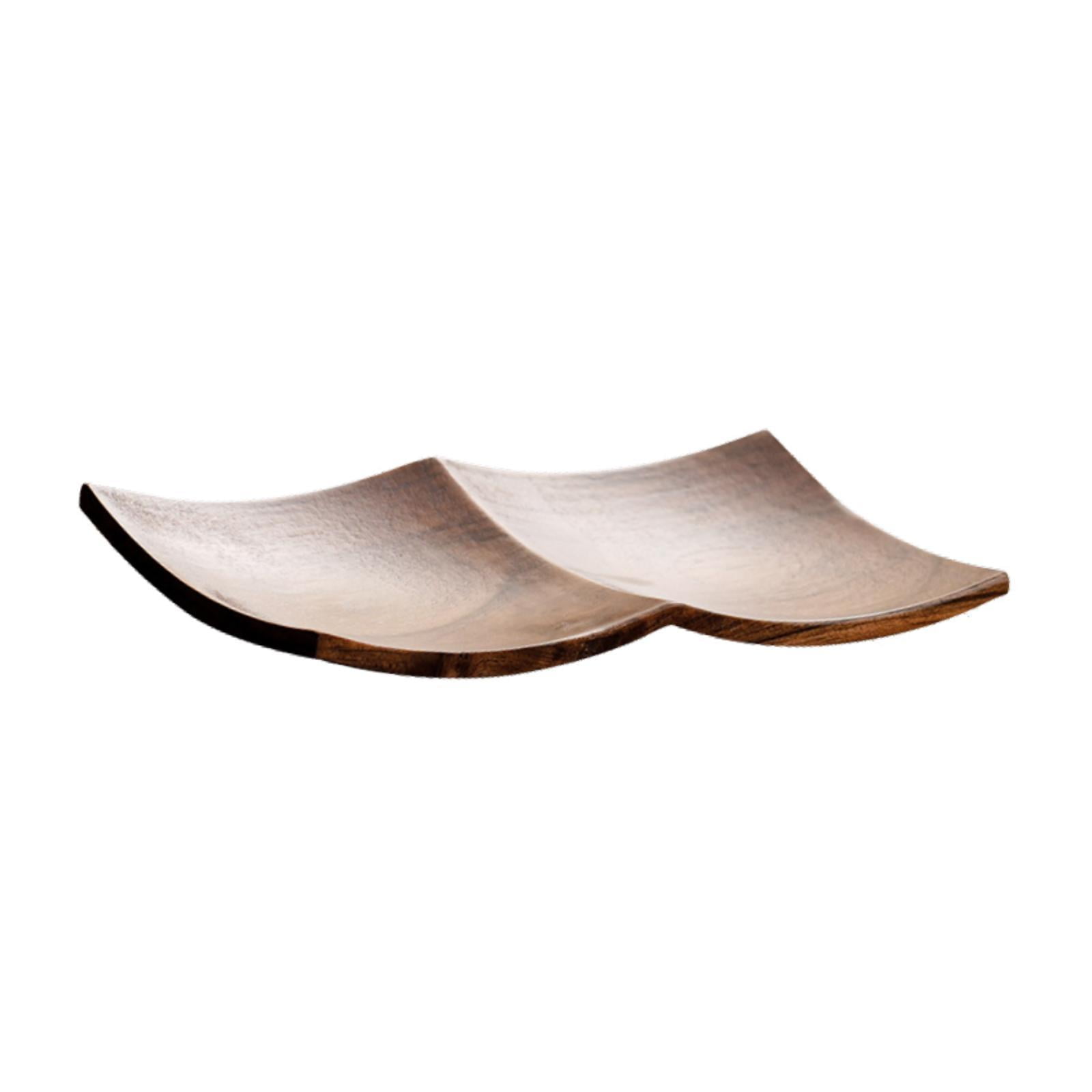 Magideal - Plato De Servicio De Madera, Bandeja De Té, Montaña Rusa De Té China, Bandeja De Sushi, Bandeja De Madera, Bandeja Para Bocadillos, Nueces, Frutas Sec 2 Compartimentos