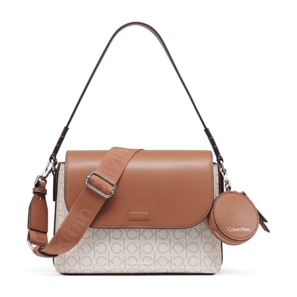 Bandolera Calvin Klein Millie 2 en 1 con solapa, PVC vainilla
